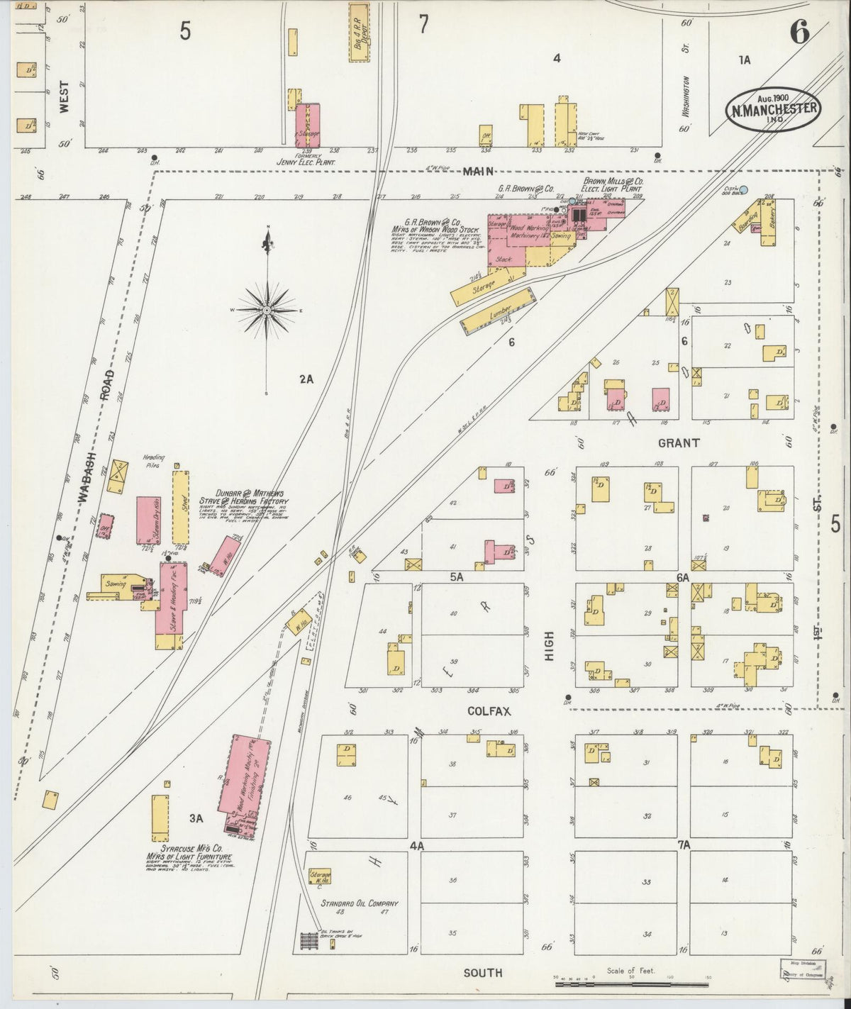 Sanborn Fire Insurance Map from North Manchester, Wabash County, Indiana (1900), Sheet #0006 - Historic Sanborn Fire Insurance Map Print, vintage old map wall art, antique decor, genealogy gift, Indiana Indiana map