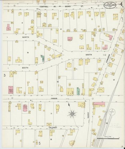 Sanborn Fire Insurance Map from Cleveland, Bradley County, Tennessee (1897), Sheet #0004 - Complete Map Set gallery image, historic Sanborn map, vintage wall art, Tennessee Tennessee