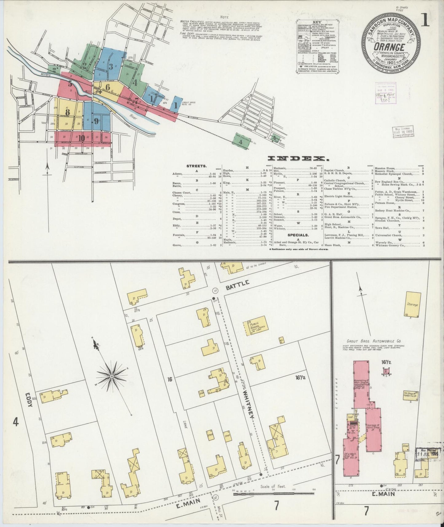Sanborn Fire Insurance Map from Orange, Franklin County, Massachusetts. (1905) – Historic Sanborn Fire Insurance Map Print