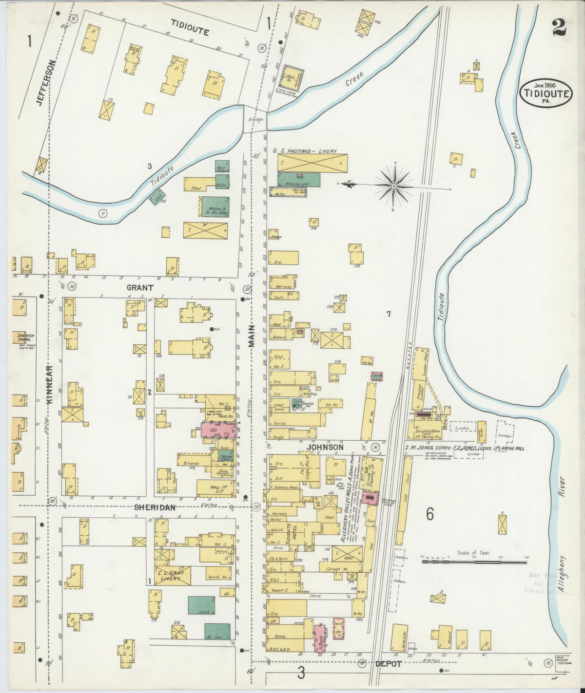 Sanborn Fire Insurance Map from Tidioute, Warren County, Pennsylvania (1900), Sheet #0002 - Historic Sanborn Fire Insurance Map Print, vintage old map wall art, antique decor, genealogy gift, Pennsylvania Pennsylvania map