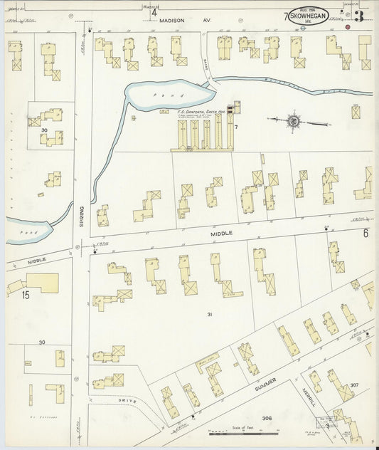 Sanborn Fire Insurance Map from Skowhegan, Somerset County, Maine (1914), Sheet #0003 - Historic Sanborn Fire Insurance Map Print, vintage old map wall art, antique decor, genealogy gift, Maine Maine map