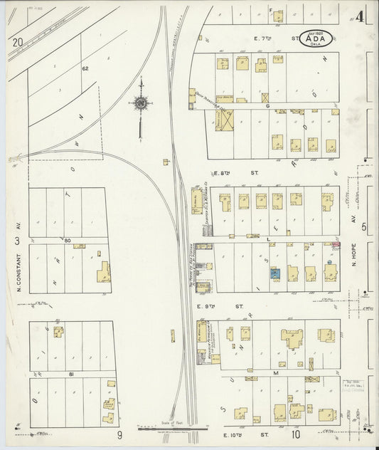 Sanborn Fire Insurance Map from Ada, Pontotoc County, Oklahoma (1920), Sheet #0004 - Historic Sanborn Fire Insurance Map Print, vintage old map wall art, antique decor, genealogy gift, Oklahoma Oklahoma map