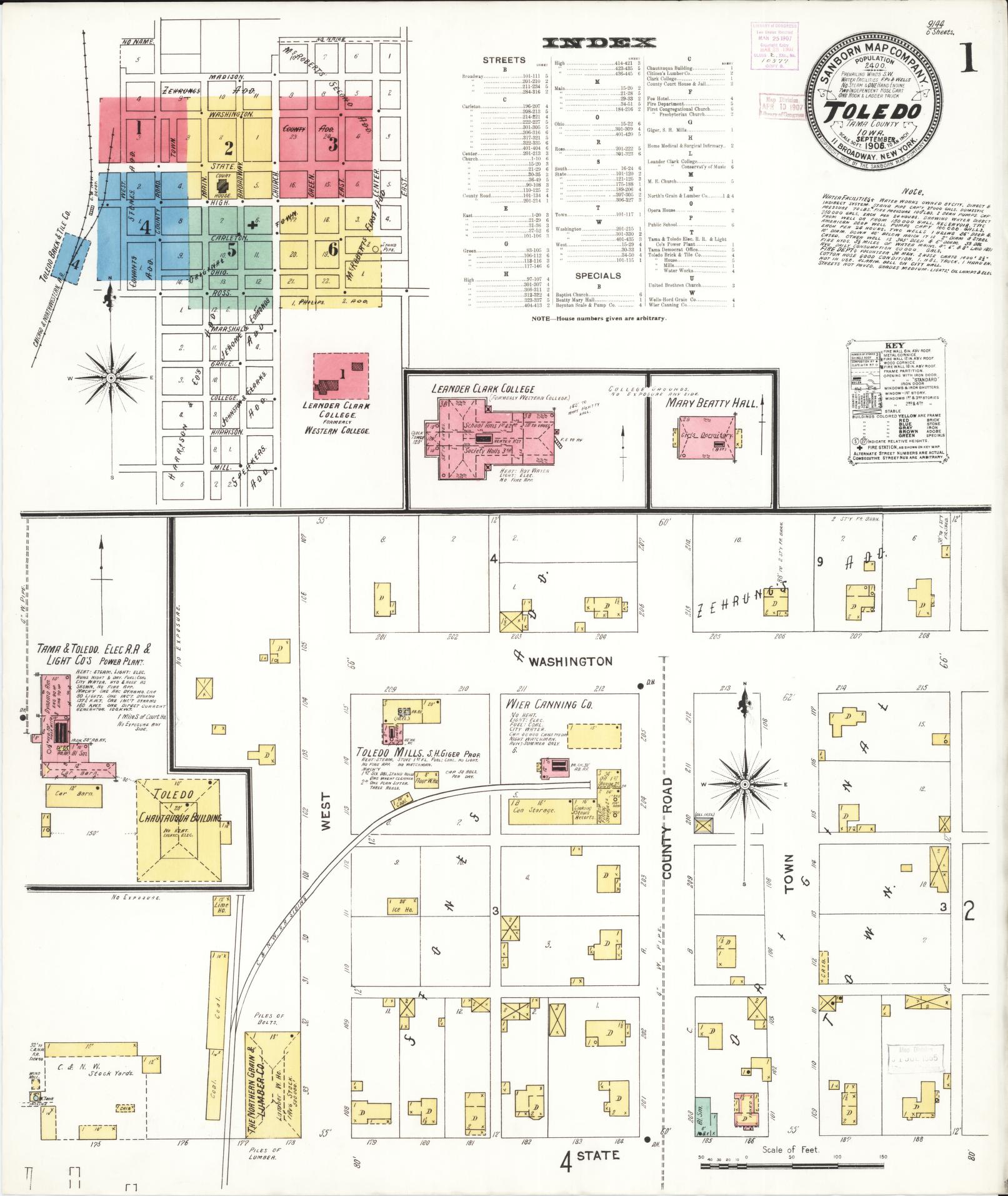 Sanborn Fire Insurance Map from Toledo, Tama County, Iowa (1906), Sheet #0001 - Historic Sanborn Fire Insurance Map Print