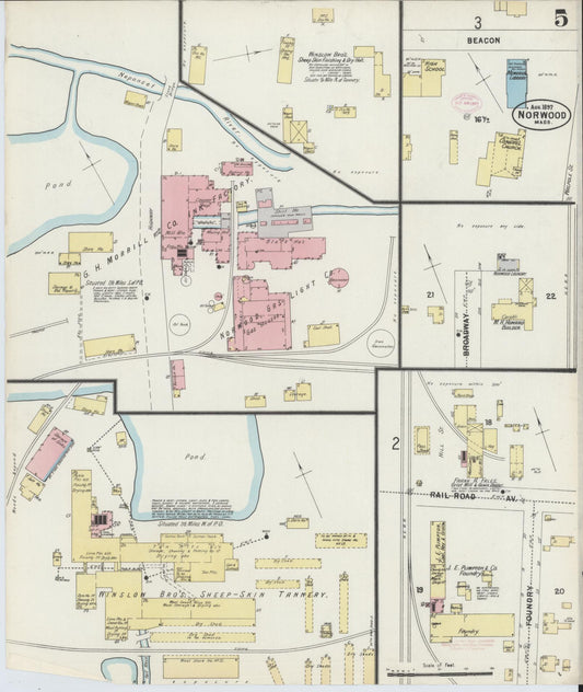 Sanborn Fire Insurance Map from Norwood, Norfolk County, Massachusetts (1897), Sheet #0005 - Historic Sanborn Fire Insurance Map Print, vintage old map wall art, antique decor, genealogy gift, Massachusetts Massachusetts map