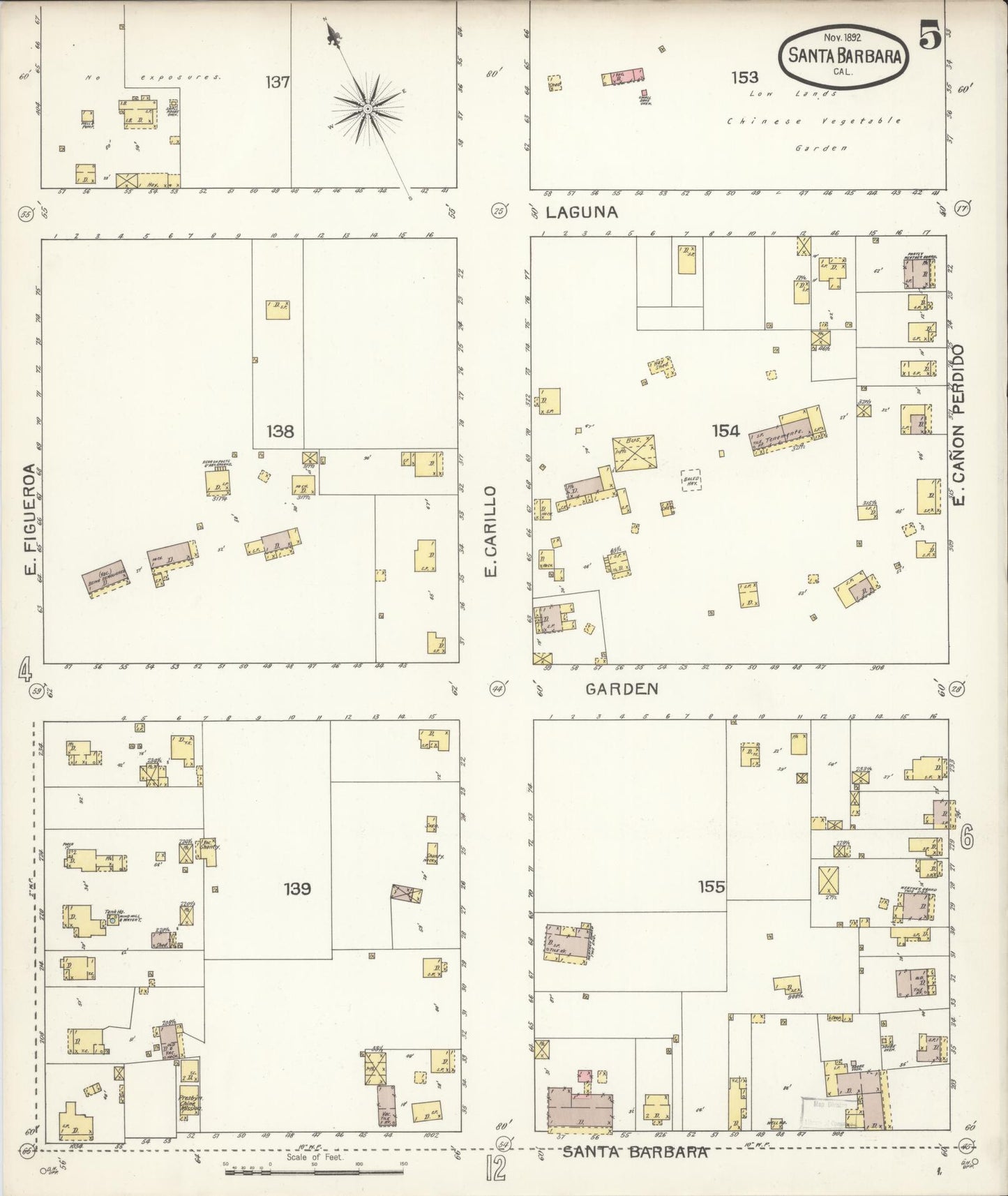 Sanborn Fire Insurance Map from Santa Barbara, Santa Barbara County, California (1892), Sheet #0005 - Complete Map Set gallery image, historic Sanborn map, vintage wall art, California California