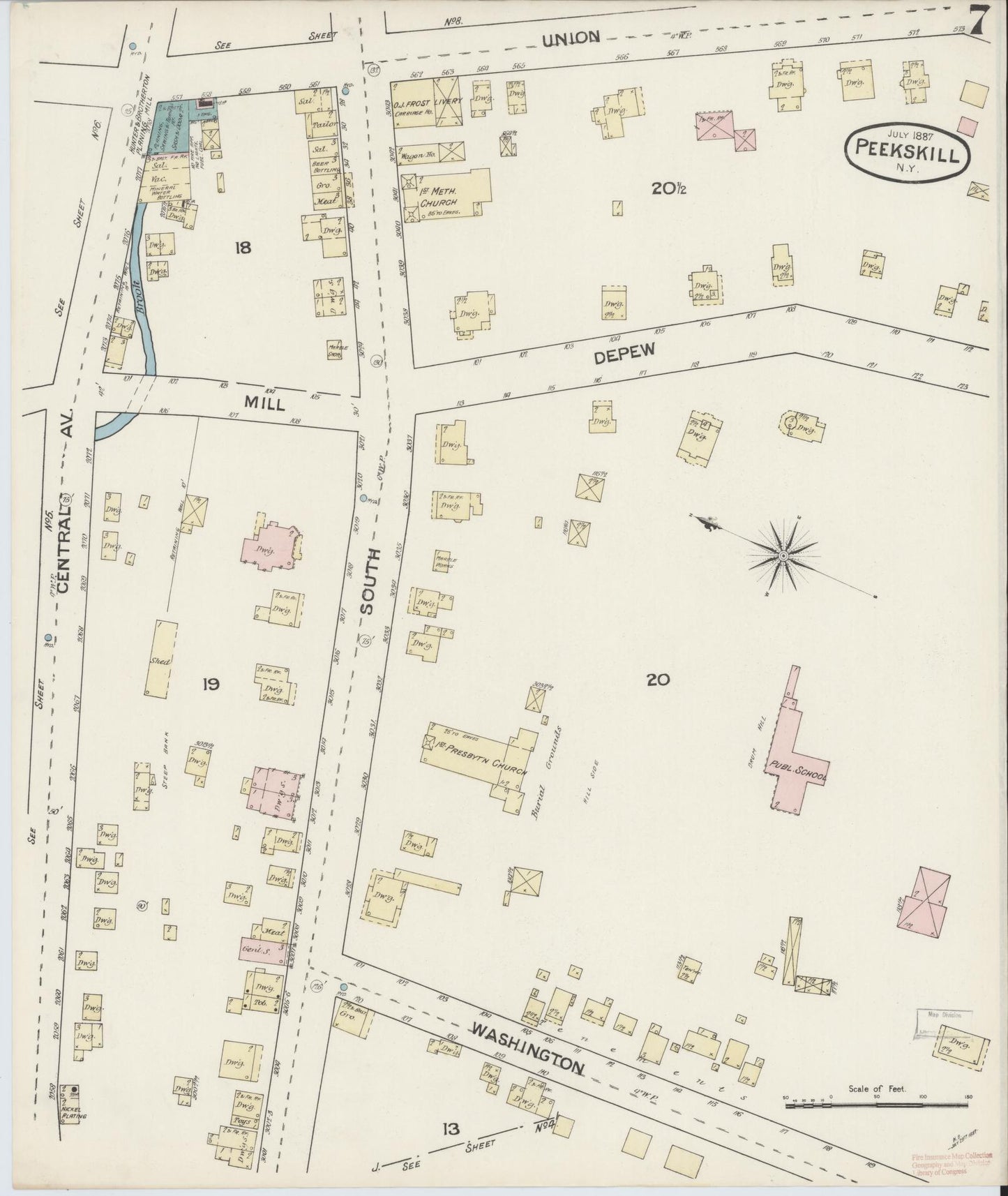 Sanborn Fire Insurance Map from Peekskill, Westchester County, New York (1887), Sheet #0007 - Complete Map Set gallery image, historic Sanborn map, vintage wall art, New York New York