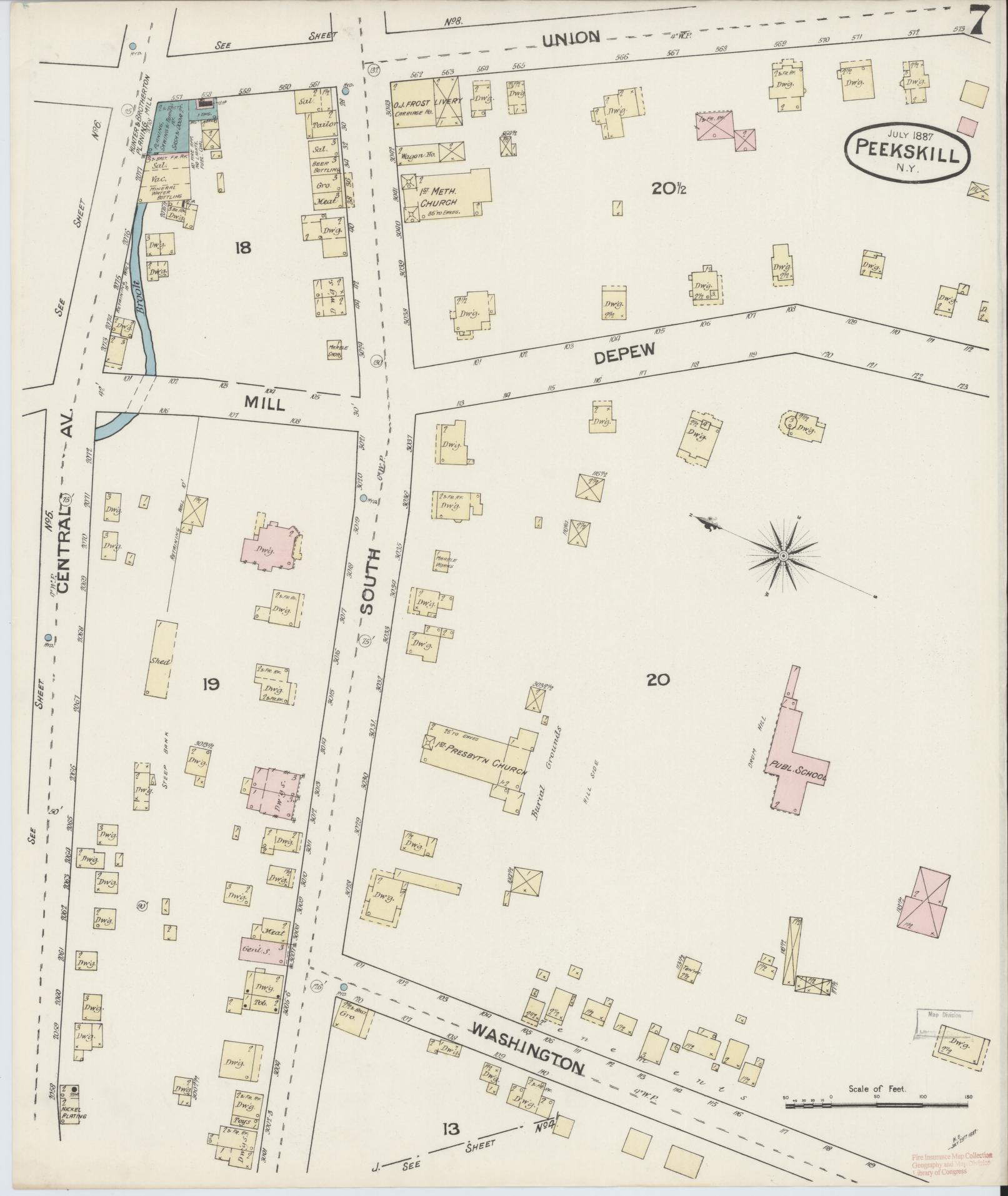 Sanborn Fire Insurance Map from Peekskill, Westchester County, New York (1887), Sheet #0007 - Complete Map Set gallery image, historic Sanborn map, vintage wall art, New York New York