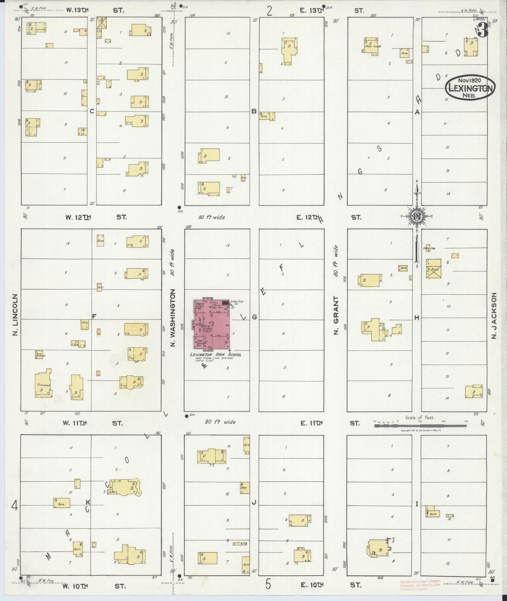 Sanborn Fire Insurance Map from Lexington, Dawson County, Nebraska (1920), Sheet #0003 - Complete Map Set gallery image, historic Sanborn map, vintage wall art, Nebraska Nebraska