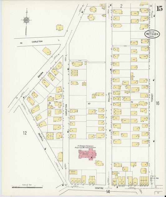 Sanborn Fire Insurance Map from Methuen, Essex County, Massachusetts (1911), Sheet #0015 - Historic Sanborn Fire Insurance Map Print, vintage old map wall art, antique decor, genealogy gift, Massachusetts Massachusetts map