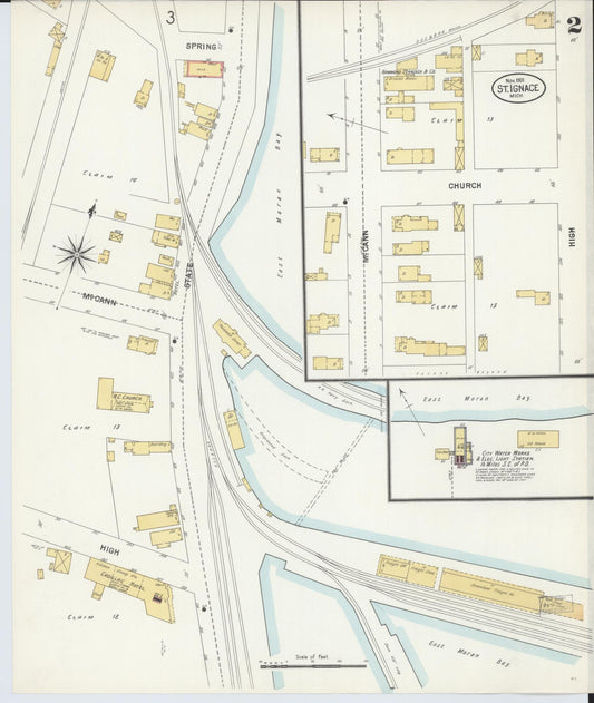 Sanborn Fire Insurance Map from Saint Ignace, Mackinac County, Michigan (1901), Sheet #0002 - Historic Sanborn Fire Insurance Map Print, vintage old map wall art, antique decor, genealogy gift, Michigan Michigan map