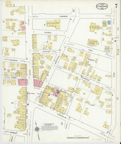 Sanborn Fire Insurance Map from Stoneham, Middlesex County, Massachusetts (1916), Sheet #0007 - Historic Sanborn Fire Insurance Map Print, vintage old map wall art, antique decor, genealogy gift, Massachusetts Massachusetts map