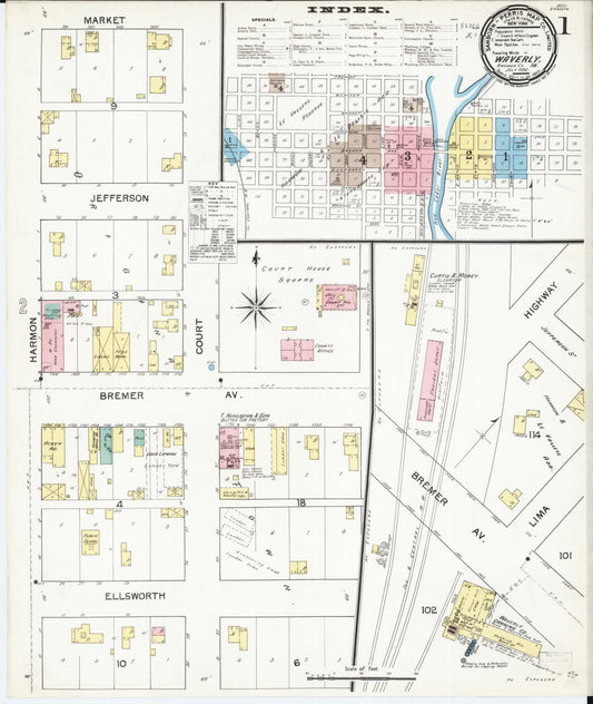 Sanborn Fire Insurance Map from Waverly, Bremer County, Iowa (1892), Sheet #0001 - Historic Sanborn Fire Insurance Map Print, vintage old map wall art