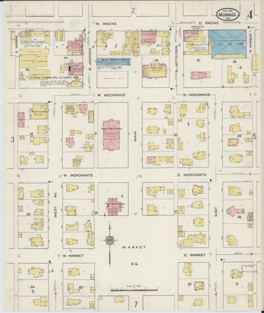 Sanborn Fire Insurance Map from Monroe, Green County, Wisconsin (1915), Sheet #0004 - Historic Sanborn Fire Insurance Map Print, vintage old map wall art, antique decor, genealogy gift, Wisconsin Wisconsin map