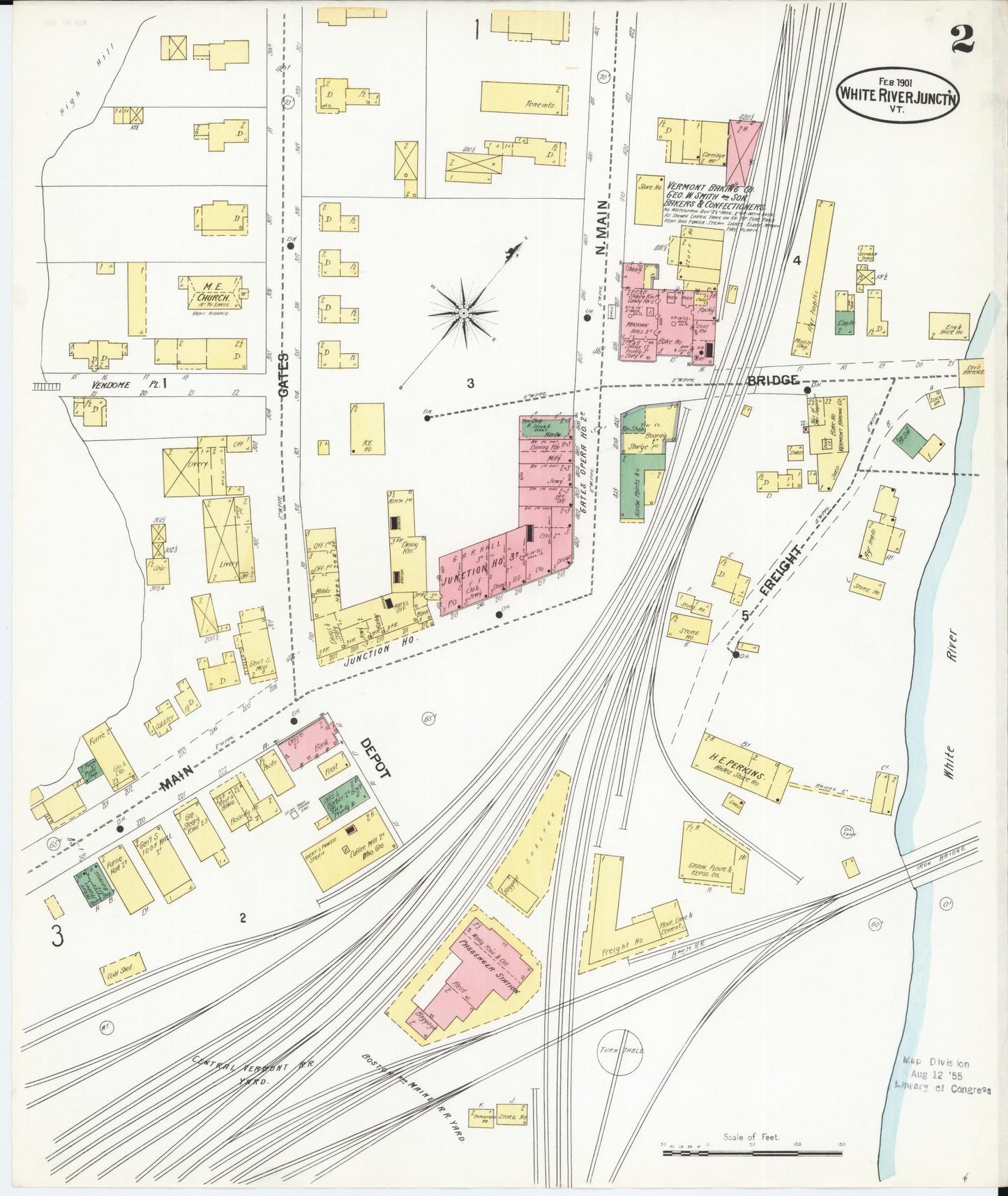 Sanborn Fire Insurance Map from White River Junction, Windsor County, Vermont (1901), Sheet #0002 - Complete Map Set gallery image, historic Sanborn map, vintage wall art, Vermont Vermont