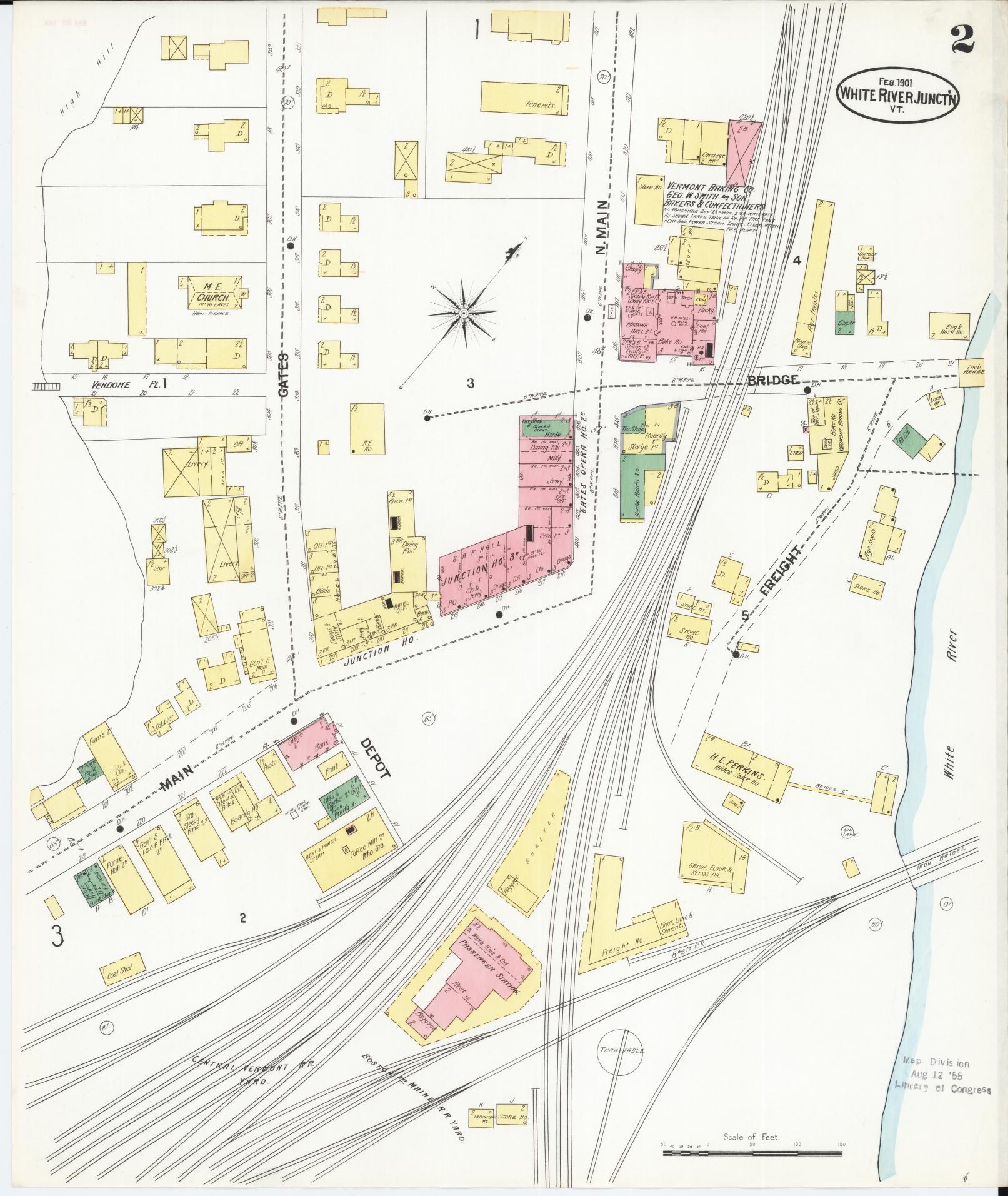 Sanborn Fire Insurance Map from White River Junction, Windsor County, Vermont (1901), Sheet #0002 - Complete Map Set gallery image, historic Sanborn map, vintage wall art, Vermont Vermont