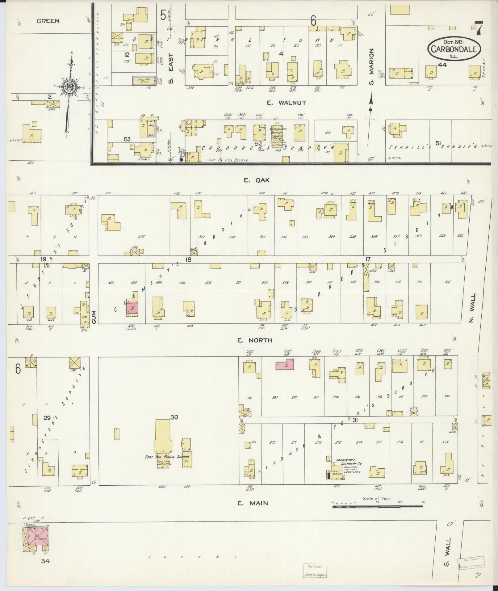Sanborn Fire Insurance Map from Carbondale, Jackson County, Illinois (1913), Sheet #0007 - Complete Map Set gallery image, historic Sanborn map, vintage wall art, Illinois Illinois