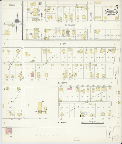 Sanborn Fire Insurance Map from Carbondale, Jackson County, Illinois (1913), Sheet #0007 - Complete Map Set gallery image, historic Sanborn map, vintage wall art, Illinois Illinois