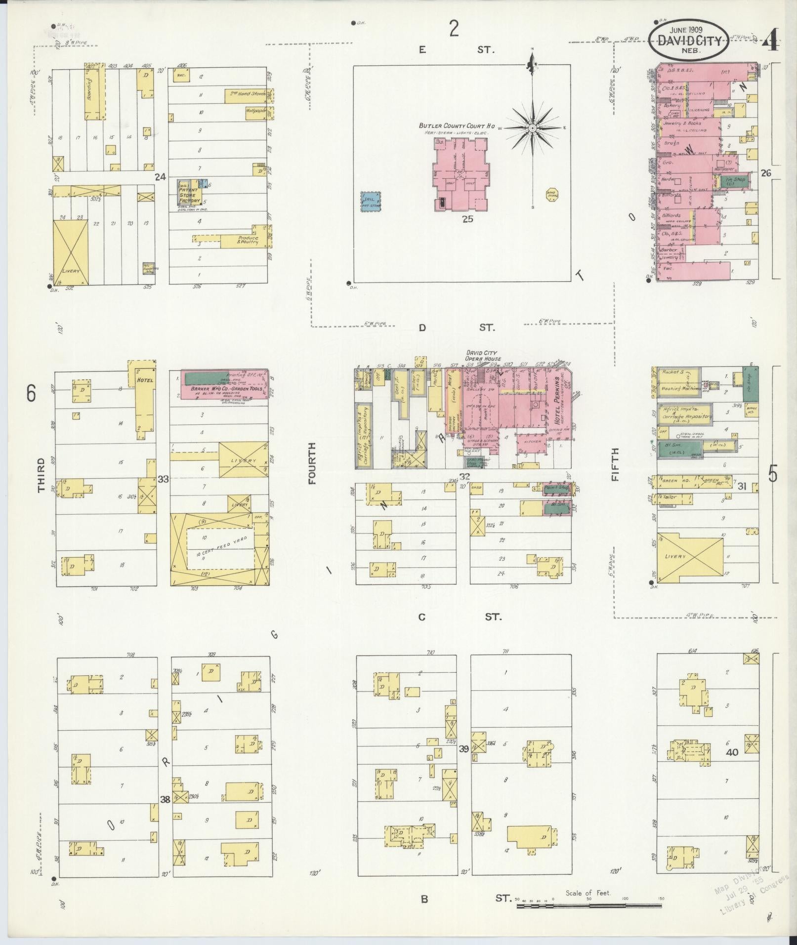 Sanborn Fire Insurance Map from David City, Butler County, Nebraska (1909), Sheet #0004 - Historic Sanborn Fire Insurance Map Print, vintage old map wall art, antique decor, genealogy gift, Nebraska Nebraska map