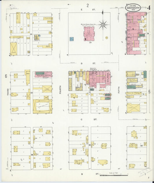 Sanborn Fire Insurance Map from David City, Butler County, Nebraska (1909), Sheet #0004 - Historic Sanborn Fire Insurance Map Print, vintage old map wall art, antique decor, genealogy gift, Nebraska Nebraska map