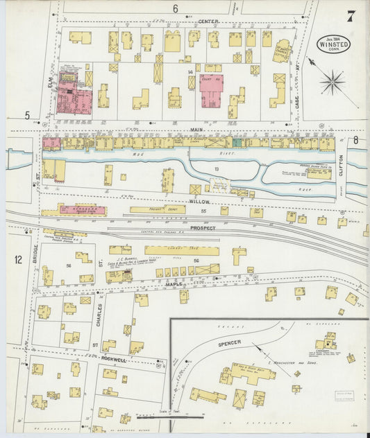 Sanborn Fire Insurance Map from Winsted, Litchfield County, Connecticut (1904), Sheet #0007 - Historic Sanborn Fire Insurance Map Print, vintage old map wall art, antique decor, genealogy gift, Connecticut Connecticut map