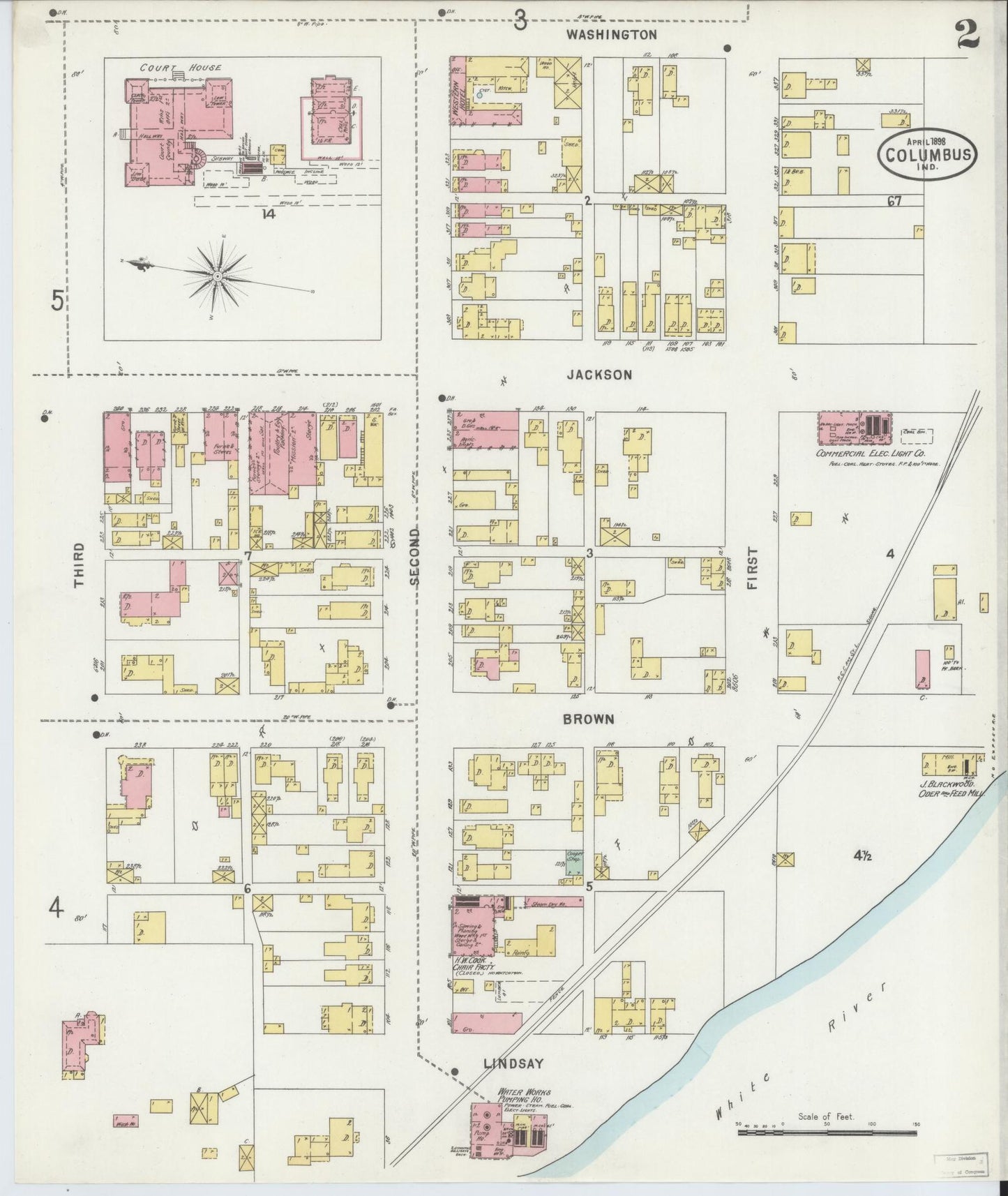 Sanborn Fire Insurance Map from Columbus, Bartholomew County, Indiana (1898), Sheet #0002 - Complete Map Set gallery image, historic Sanborn map, vintage wall art, Indiana Indiana