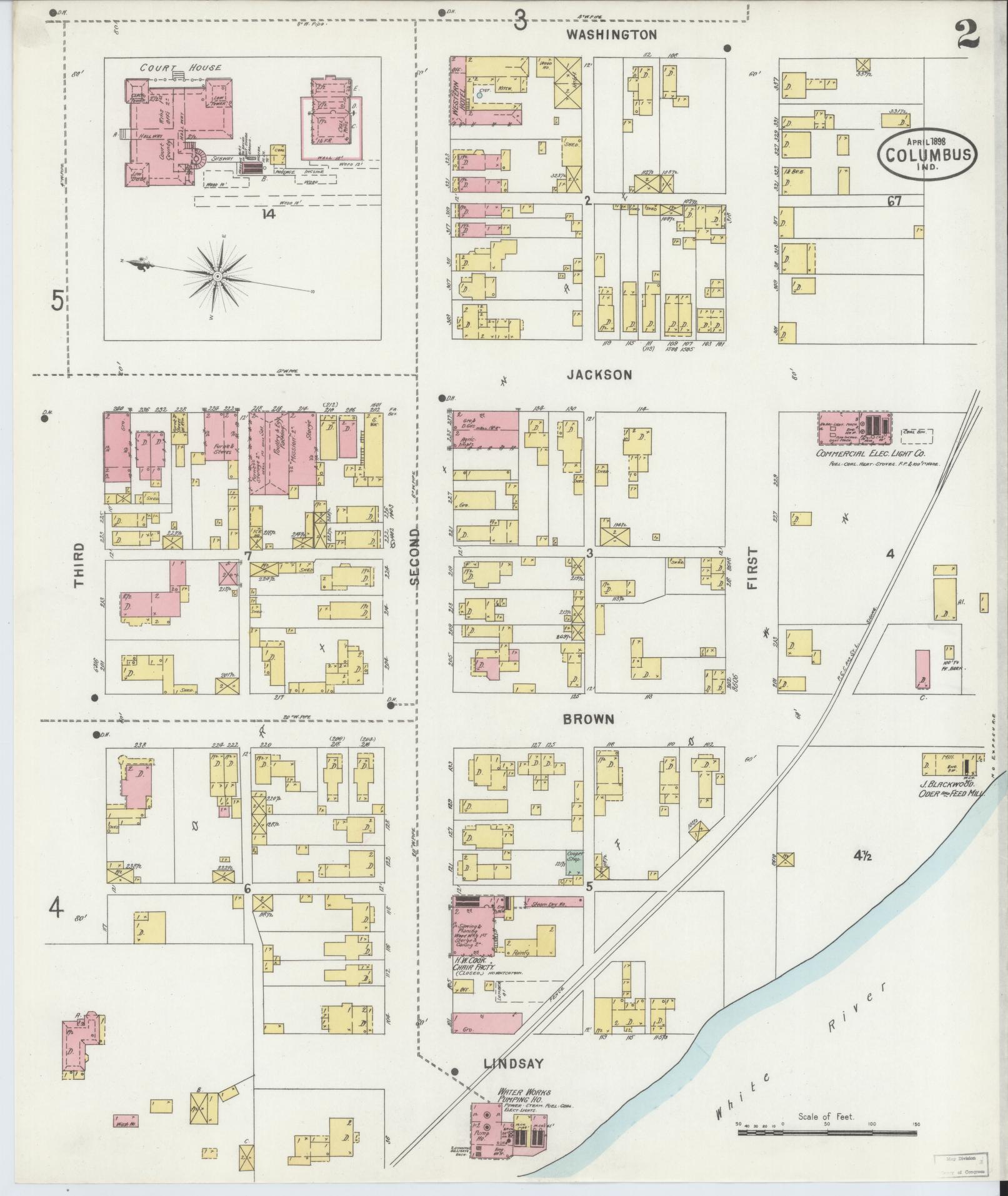 Sanborn Fire Insurance Map from Columbus, Bartholomew County, Indiana (1898), Sheet #0002 - Complete Map Set gallery image, historic Sanborn map, vintage wall art, Indiana Indiana