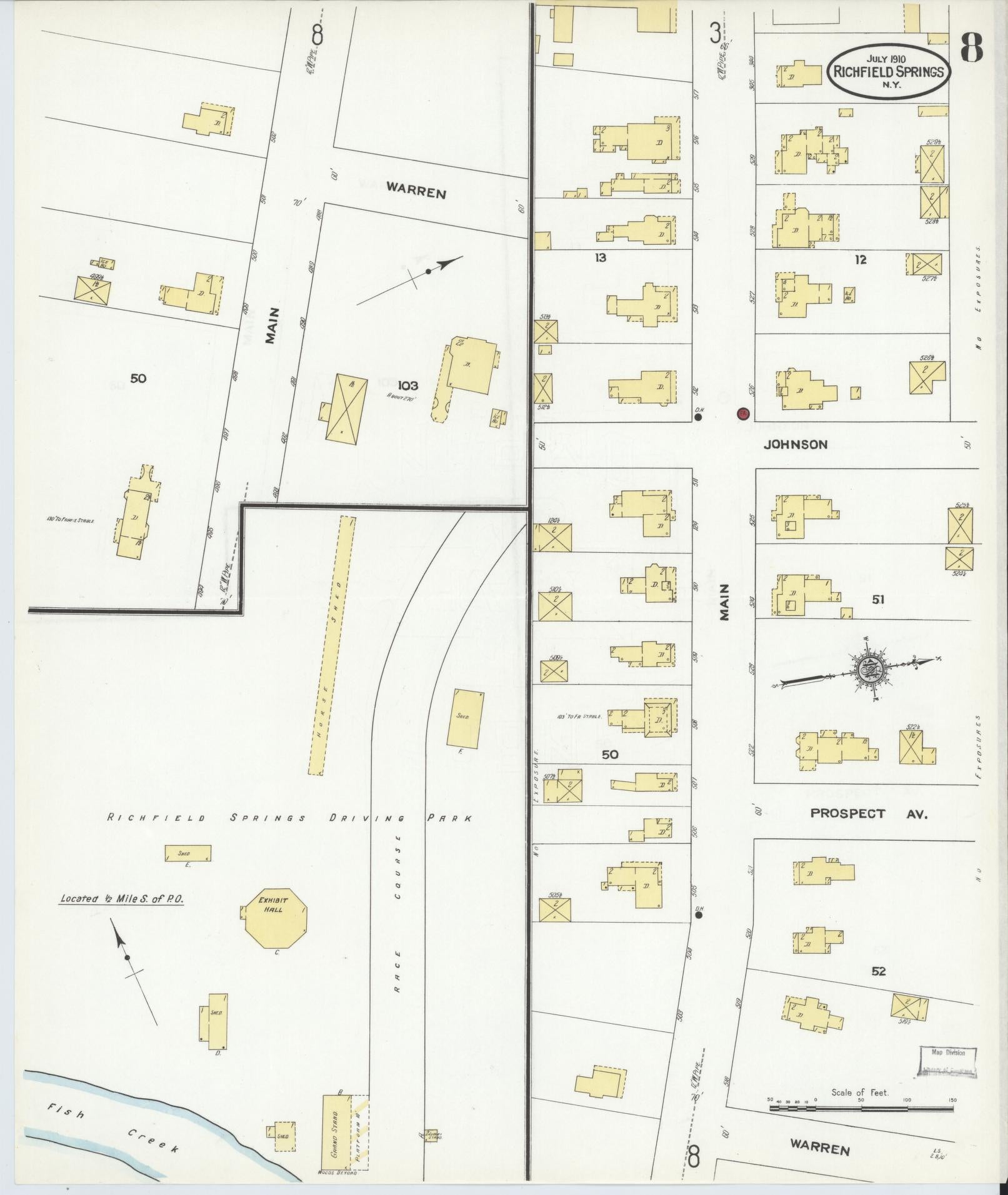 Sanborn Fire Insurance Map from Richfield Springs, Otsego County, New York (1910), Sheet #0008 - Complete Map Set gallery image, historic Sanborn map, vintage wall art, New York New York