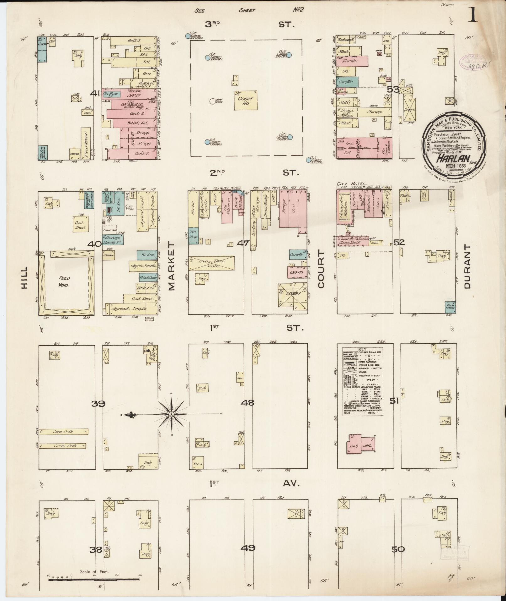 Sanborn Fire Insurance Map from Harlan, Shelby County, Iowa (1886), Sheet #0001 - Historic Sanborn Fire Insurance Map Print