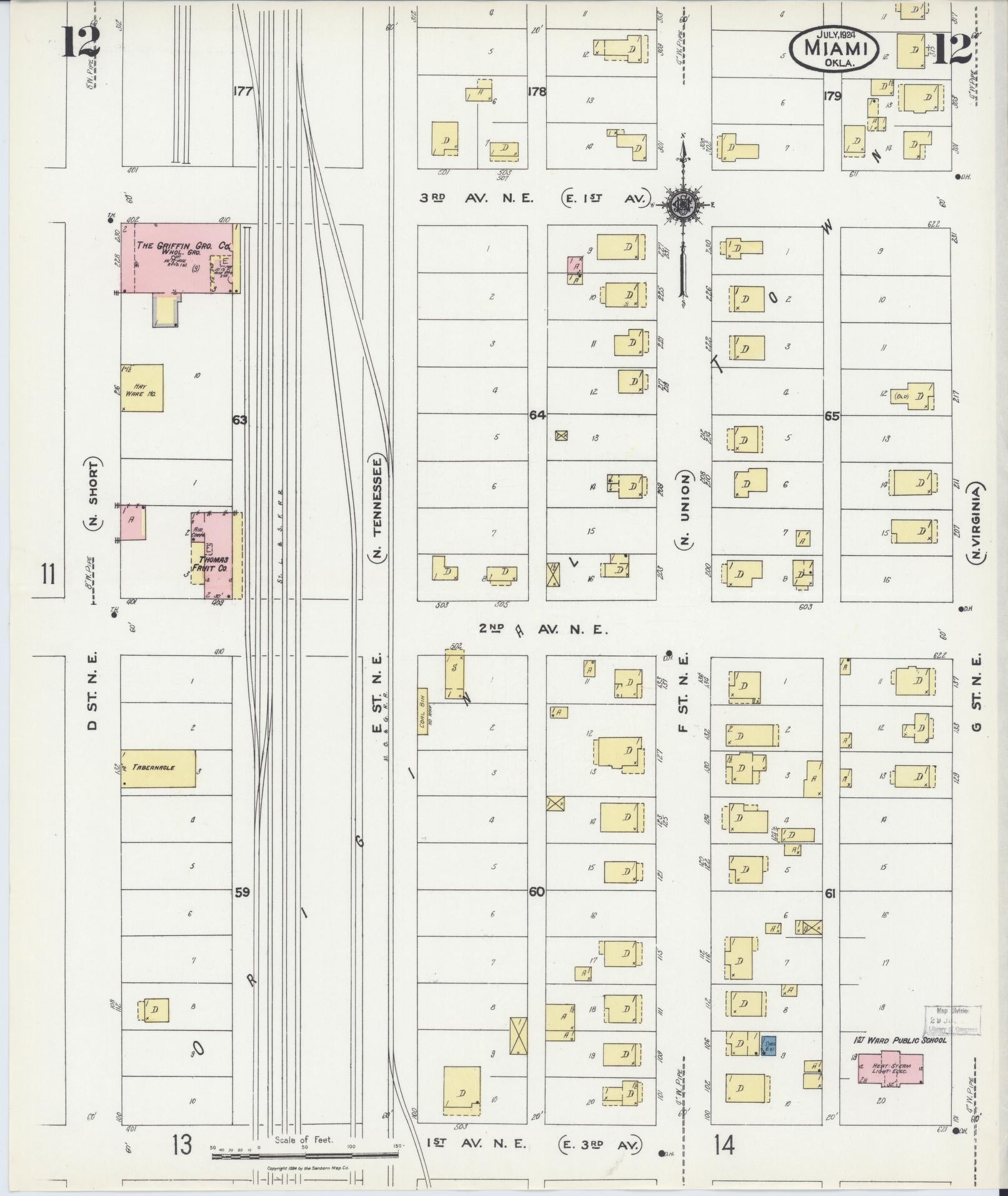 Sanborn Fire Insurance Map from Miami, Ottawa County, Oklahoma (1924), Sheet #0012 - Historic Sanborn Fire Insurance Map Print, vintage old map wall art, antique decor, genealogy gift, Oklahoma Oklahoma map