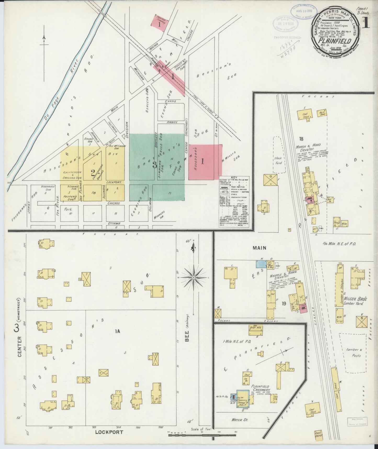 Sanborn Fire Insurance Map from Plainfield, Will County, Illinois (1898), Sheet #0001 - Complete Map Set gallery image, historic Sanborn map, vintage wall art, Illinois Illinois