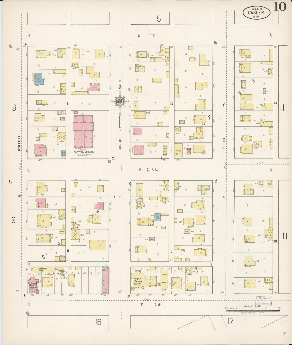 Sanborn Fire Insurance Map from Casper, Natrona County, Wyoming (1918), Sheet #0010 - Complete Map Set gallery image, historic Sanborn map, vintage wall art, Wyoming Wyoming