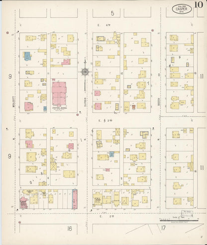 Sanborn Fire Insurance Map from Casper, Natrona County, Wyoming (1918), Sheet #0010 - Complete Map Set gallery image, historic Sanborn map, vintage wall art, Wyoming Wyoming