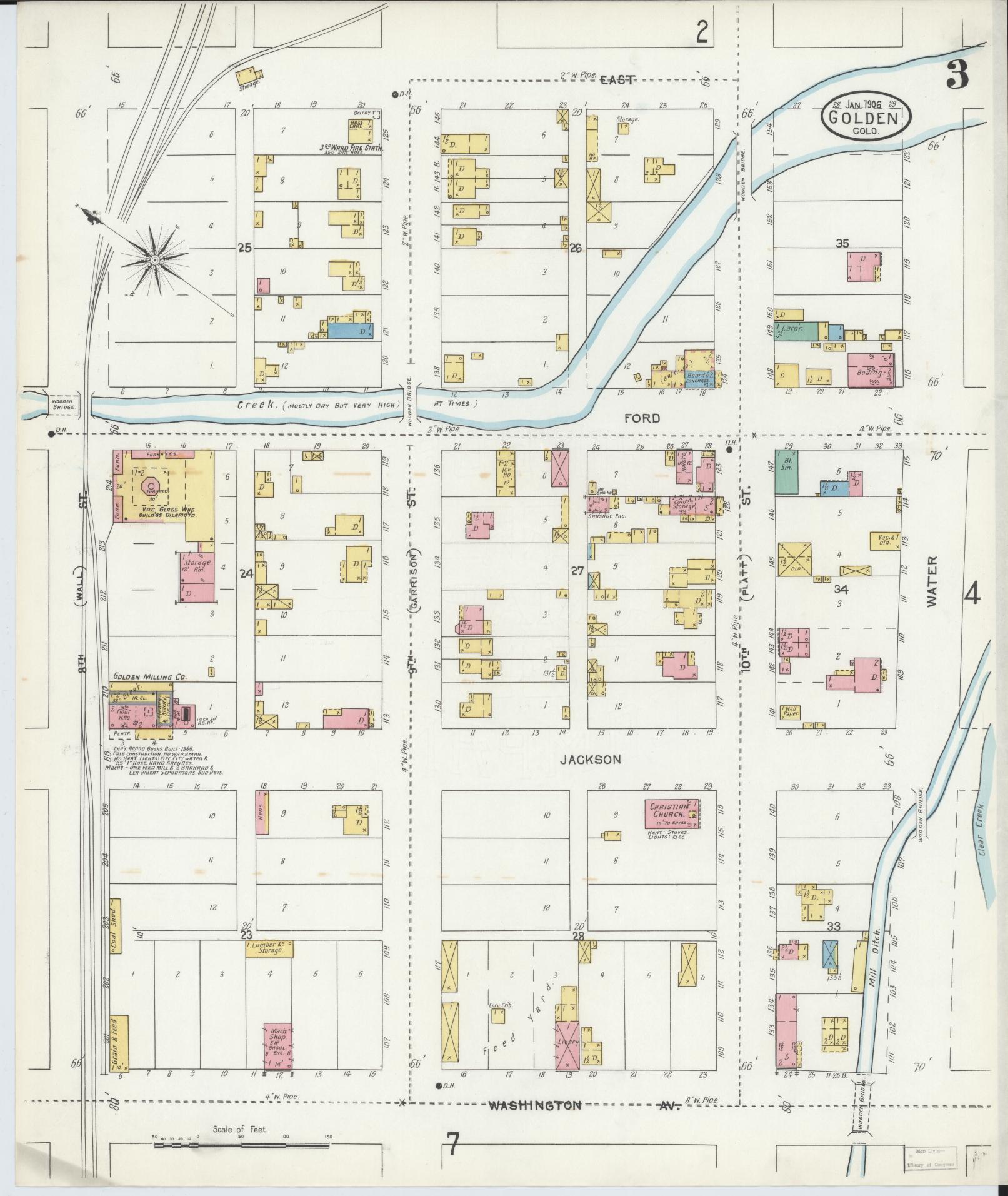 Sanborn Fire Insurance Map from Golden, Jefferson County, Colorado (1906), Sheet #0003 - Historic Sanborn Fire Insurance Map Print, vintage old map wall art, antique decor, genealogy gift, Colorado Colorado map