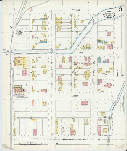 Sanborn Fire Insurance Map from Golden, Jefferson County, Colorado (1906), Sheet #0003 - Historic Sanborn Fire Insurance Map Print, vintage old map wall art, antique decor, genealogy gift, Colorado Colorado map