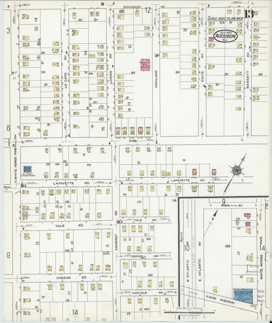 Sanborn Fire Insurance Map from Audubon, Camden County, New Jersey (1920), Sheet #0013 - Historic Sanborn Fire Insurance Map Print, vintage old map wall art, antique decor, genealogy gift, New Jersey New Jersey map