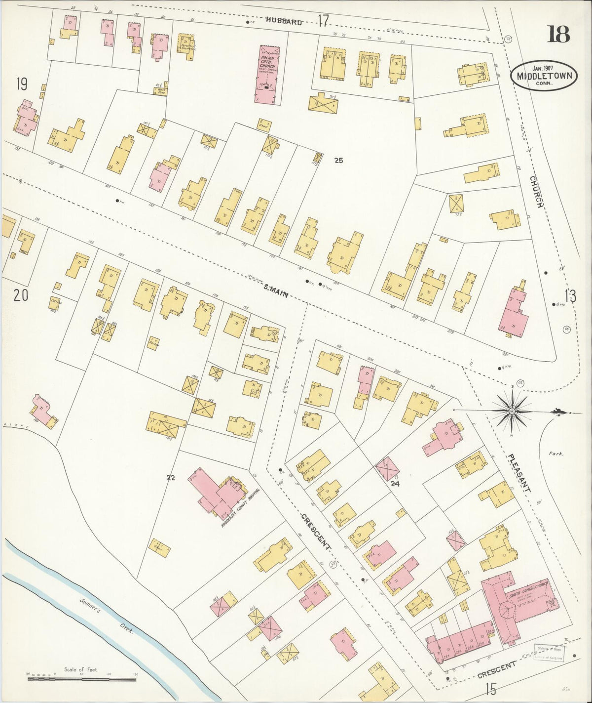 Sanborn Fire Insurance Map from Middletown, Middlesex County, Connecticut (1907), Sheet #0018 - Historic Sanborn Fire Insurance Map Print, vintage old map wall art, antique decor, genealogy gift, Connecticut Connecticut map