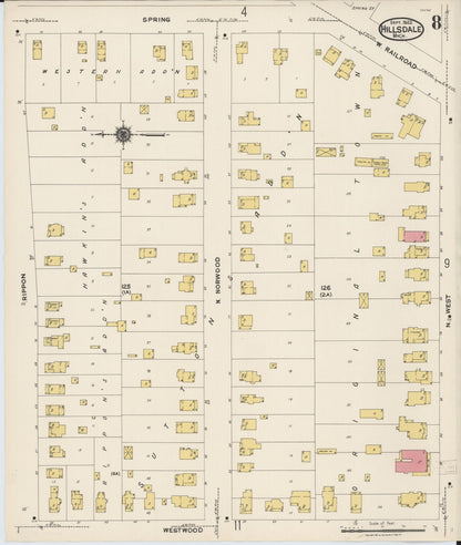 Sanborn Fire Insurance Map from Hillsdale, Hillsdale County, Michigan (1922), Sheet #0008 - Complete Map Set gallery image, historic Sanborn map, vintage wall art, Michigan Michigan