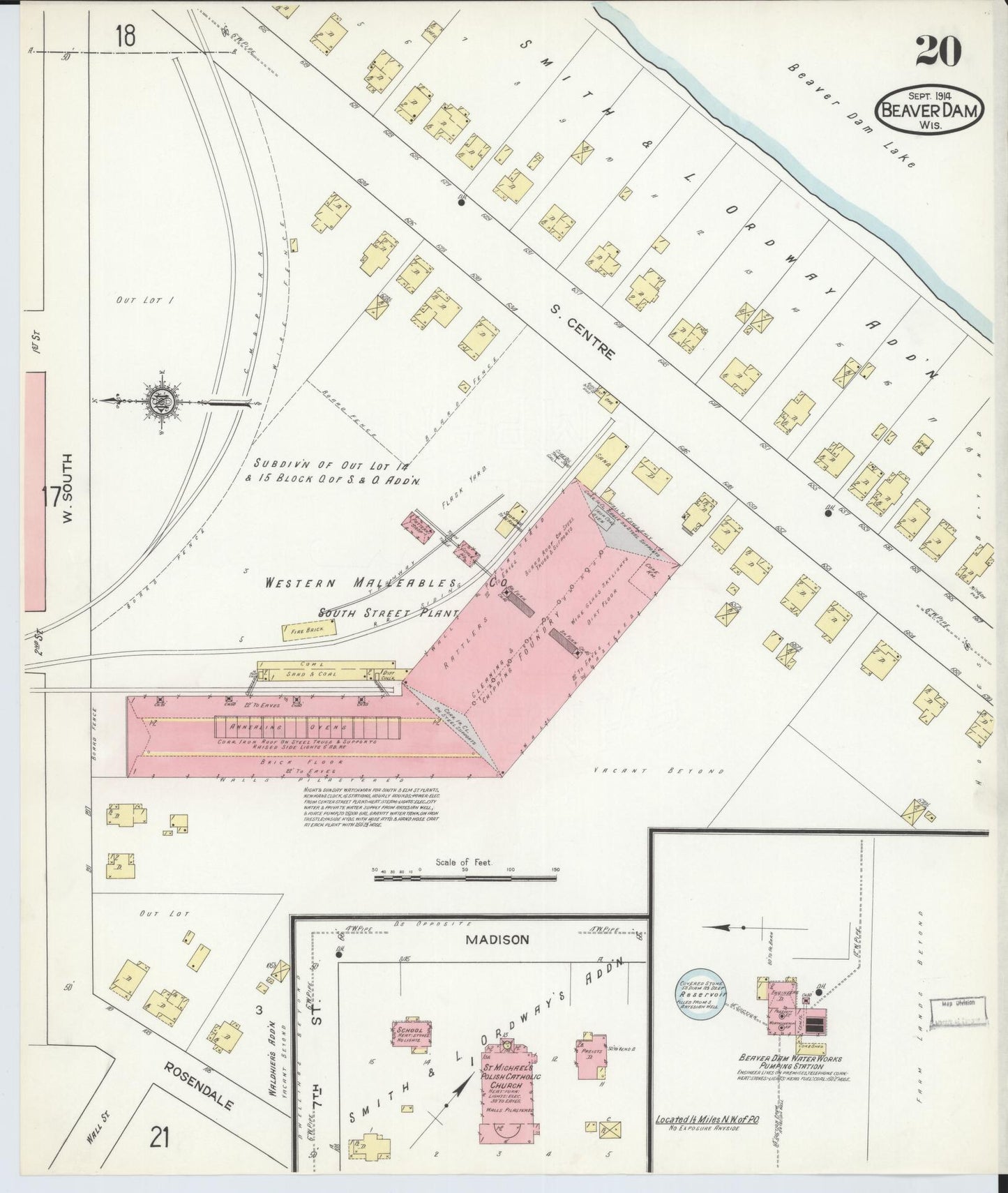 Sanborn Fire Insurance Map from Beaver Dam, Dodge County, Wisconsin (1914), Sheet #0020 - Complete Map Set gallery image, historic Sanborn map, vintage wall art, Wisconsin Wisconsin