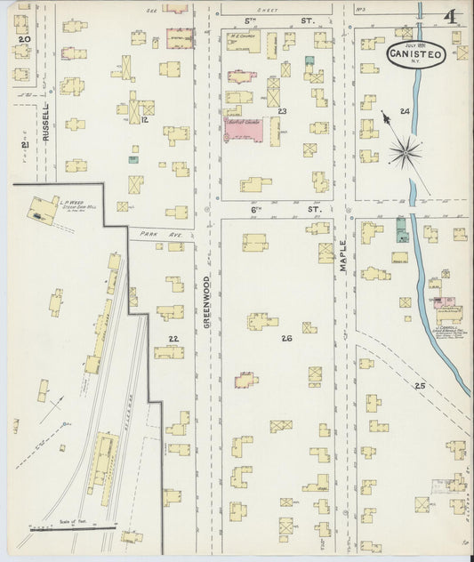 Sanborn Fire Insurance Map from Canisteo, Steuben County, New York (1891), Sheet #0004 - Historic Sanborn Fire Insurance Map Print, vintage old map wall art, antique decor, genealogy gift, New York New York map