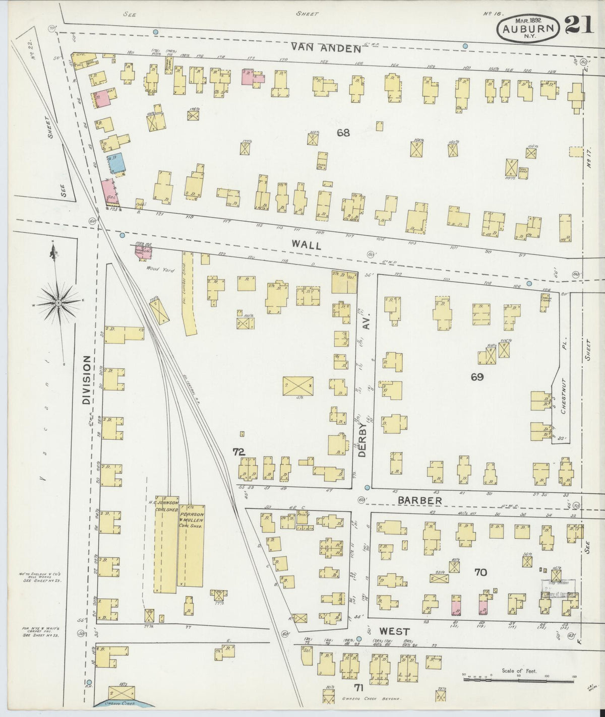 Sanborn Fire Insurance Map from Auburn, Cayuga County, New York (1892), Sheet #0021 - Complete Map Set gallery image, historic Sanborn map, vintage wall art, New York New York