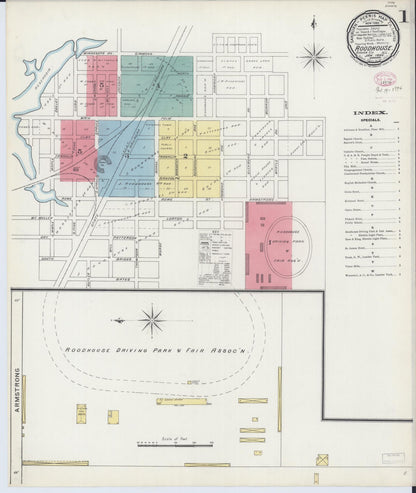 Sanborn Fire Insurance Map from Roodhouse, Greene County, Illinois (1894), Sheet #0001 - Historic Sanborn Fire Insurance Map Print, vintage old map wall art, antique decor, genealogy gift, Illinois Illinois map