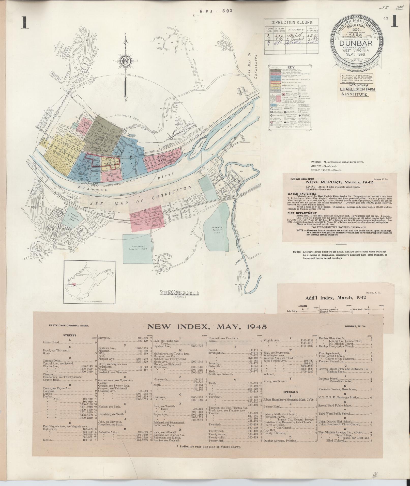 Sanborn Fire Insurance Map from Dunbar, Kanawha County, West Virginia (1950), Sheet #0001 - Complete Map Set gallery image, historic Sanborn map, vintage wall art, West Virginia West Virginia