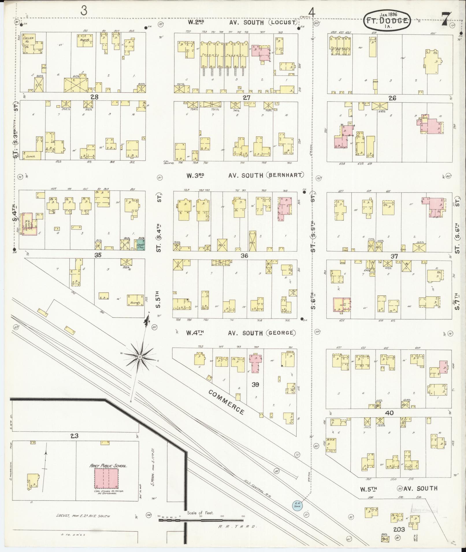 Sanborn Fire Insurance Map from Fort Dodge, Webster County, Iowa (1896), Sheet #0007 - Historic Sanborn Fire Insurance Map Print