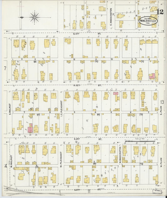 Sanborn Fire Insurance Map from Noblesville, Hamilton County, Indiana (1905), Sheet #0012 - Historic Sanborn Fire Insurance Map Print, vintage old map wall art, antique decor, genealogy gift, Indiana Indiana map