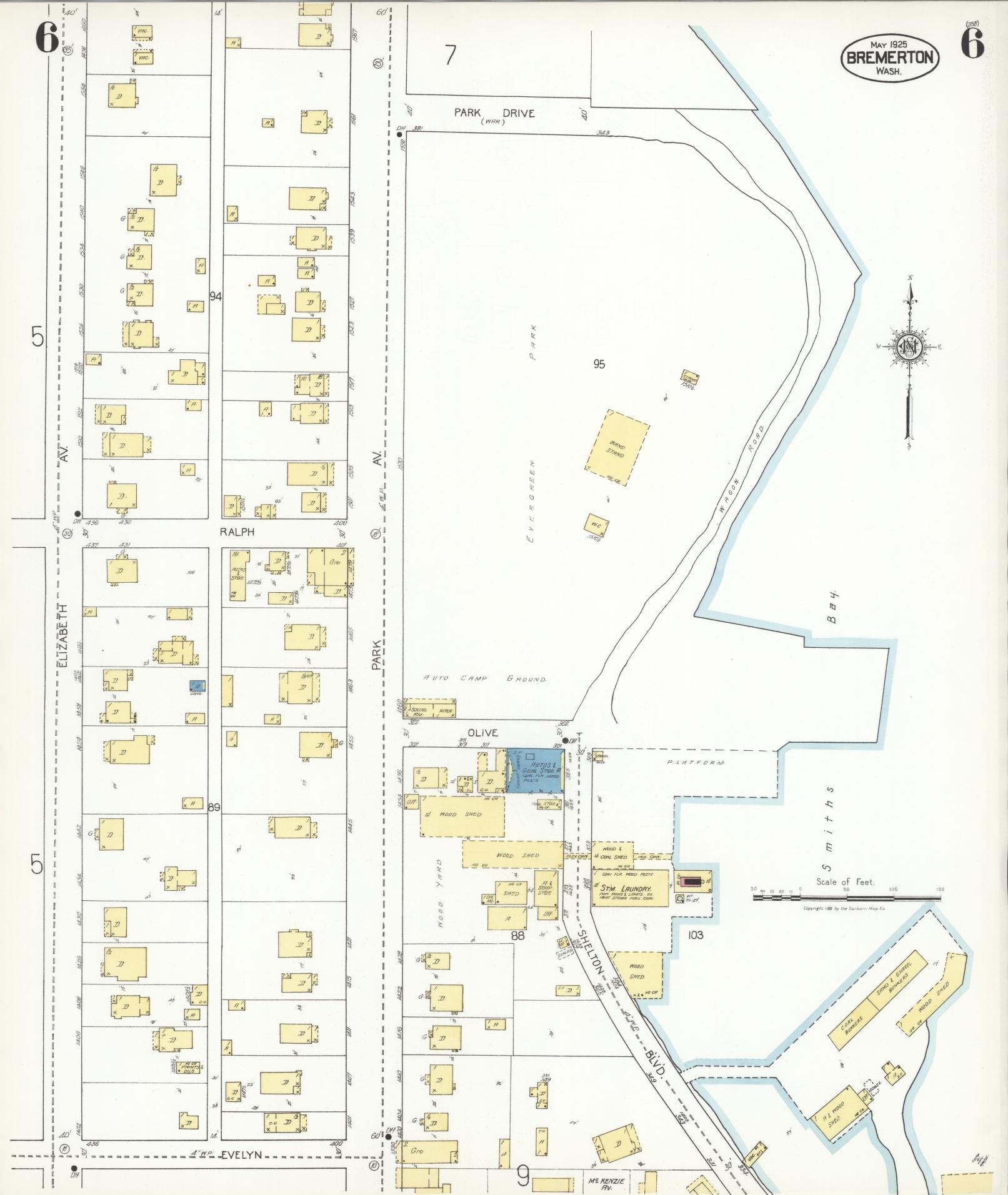 Sanborn Fire Insurance Map from Bremerton, Kitsap County, Washington (1925), Sheet #0006 - Complete Map Set gallery image, historic Sanborn map, vintage wall art, Washington Washington