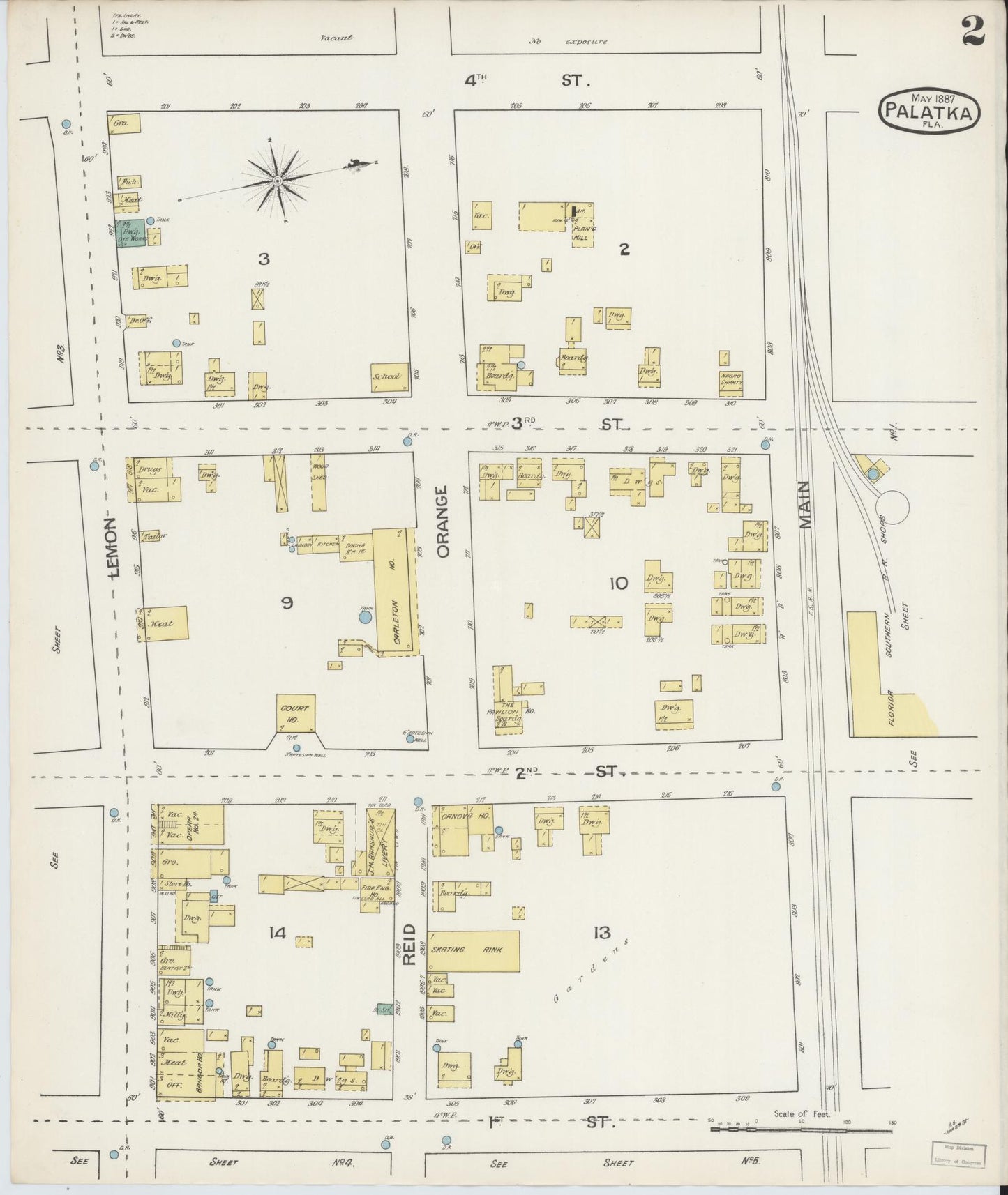 Sanborn Fire Insurance Map from Palatka, Putnam County, Florida (1887), Sheet #0002 - Complete Map Set gallery image, historic Sanborn map, vintage wall art, Florida Florida