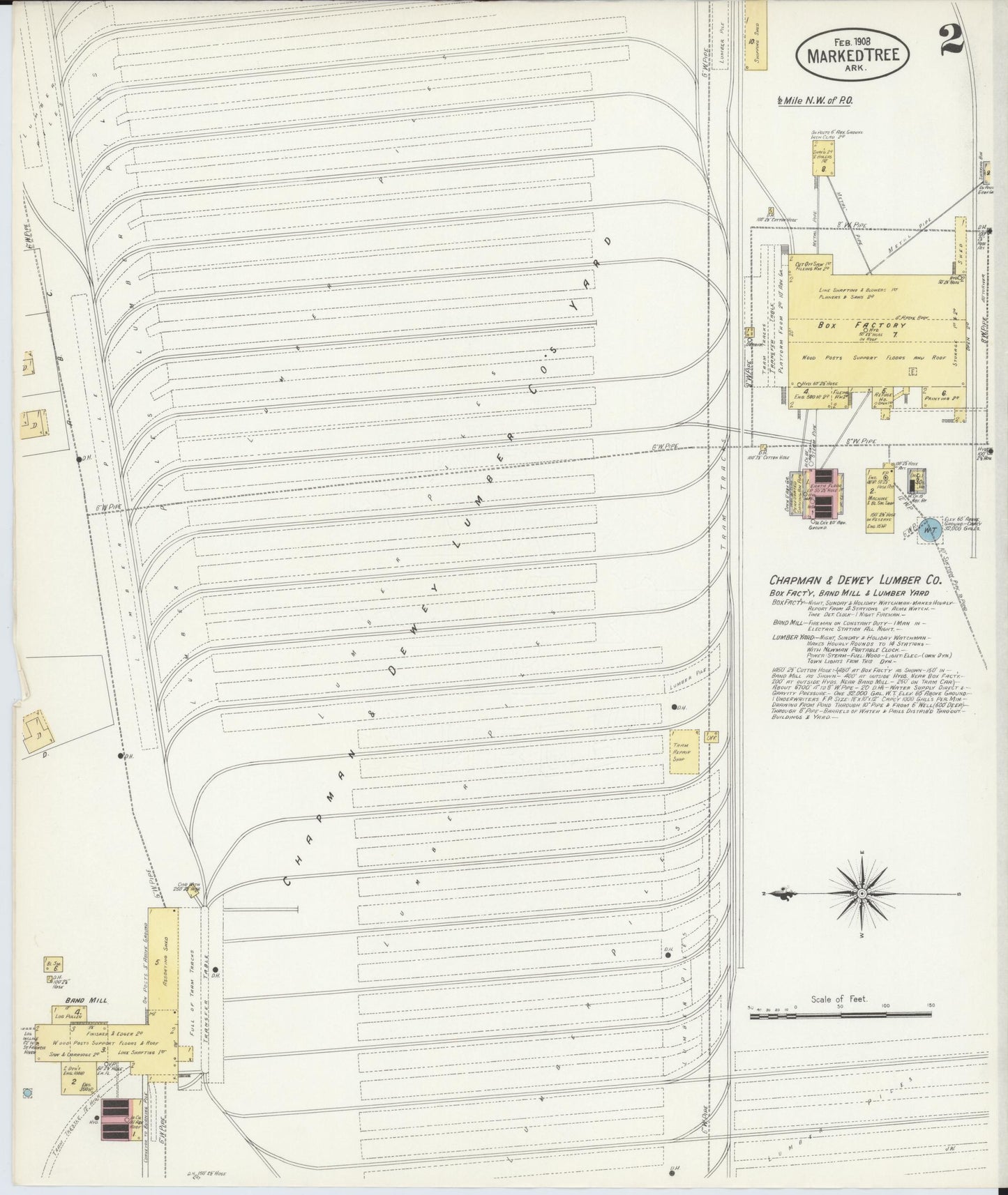 Sanborn Fire Insurance Map from Marked Tree, Poinsett County, Arkansas (1908), Sheet #0002 - Historic Sanborn Fire Insurance Map Print, vintage old map wall art, antique decor, genealogy gift, Arkansas Arkansas map