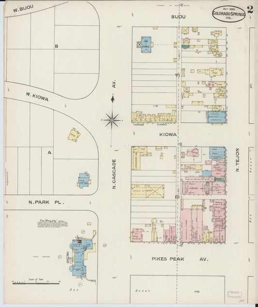 Sanborn Fire Insurance Map from Colorado Springs, El Paso County, Colorado (1886), Sheet #0002 - Historic Sanborn Fire Insurance Map Print, vintage old map wall art, antique decor, genealogy gift, Colorado Colorado map