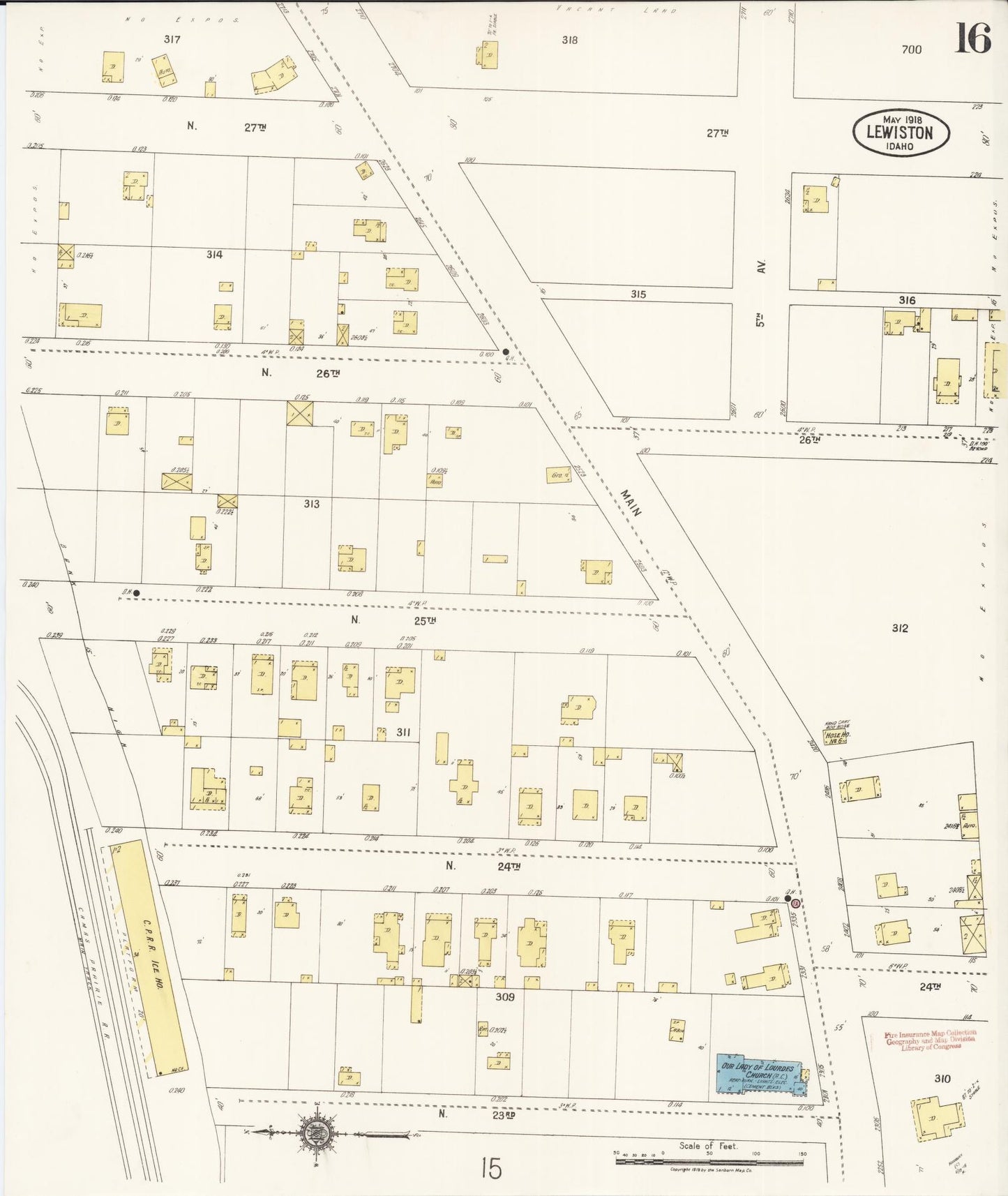 Sanborn Fire Insurance Map from Lewiston, Nez Perce County, Idaho (1918), Sheet #0016 - Historic Sanborn Fire Insurance Map Print, vintage old map wall art, antique decor, genealogy gift, Idaho Idaho map