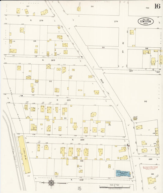 Sanborn Fire Insurance Map from Lewiston, Nez Perce County, Idaho (1918), Sheet #0016 - Historic Sanborn Fire Insurance Map Print, vintage old map wall art, antique decor, genealogy gift, Idaho Idaho map